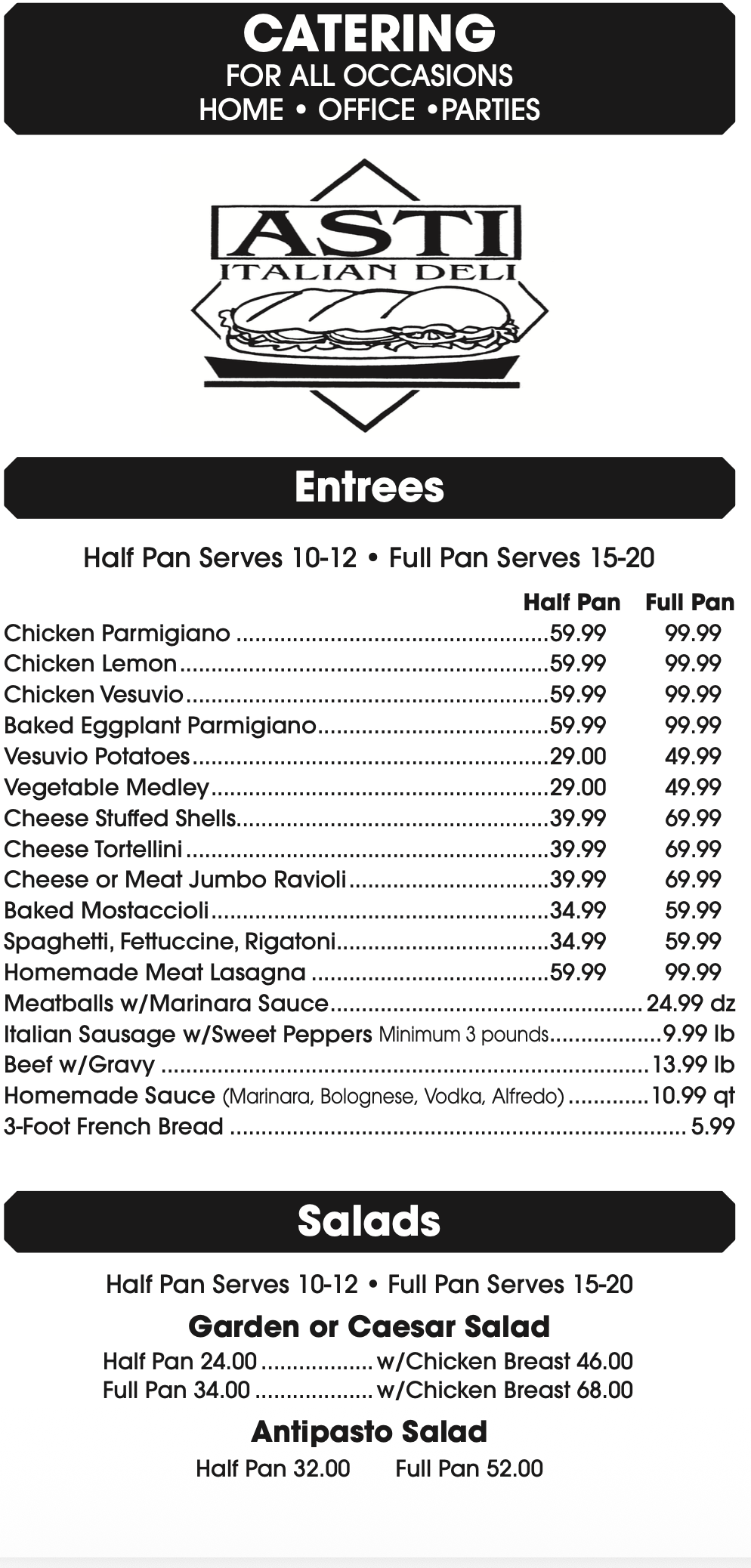 Asti Deli Menu