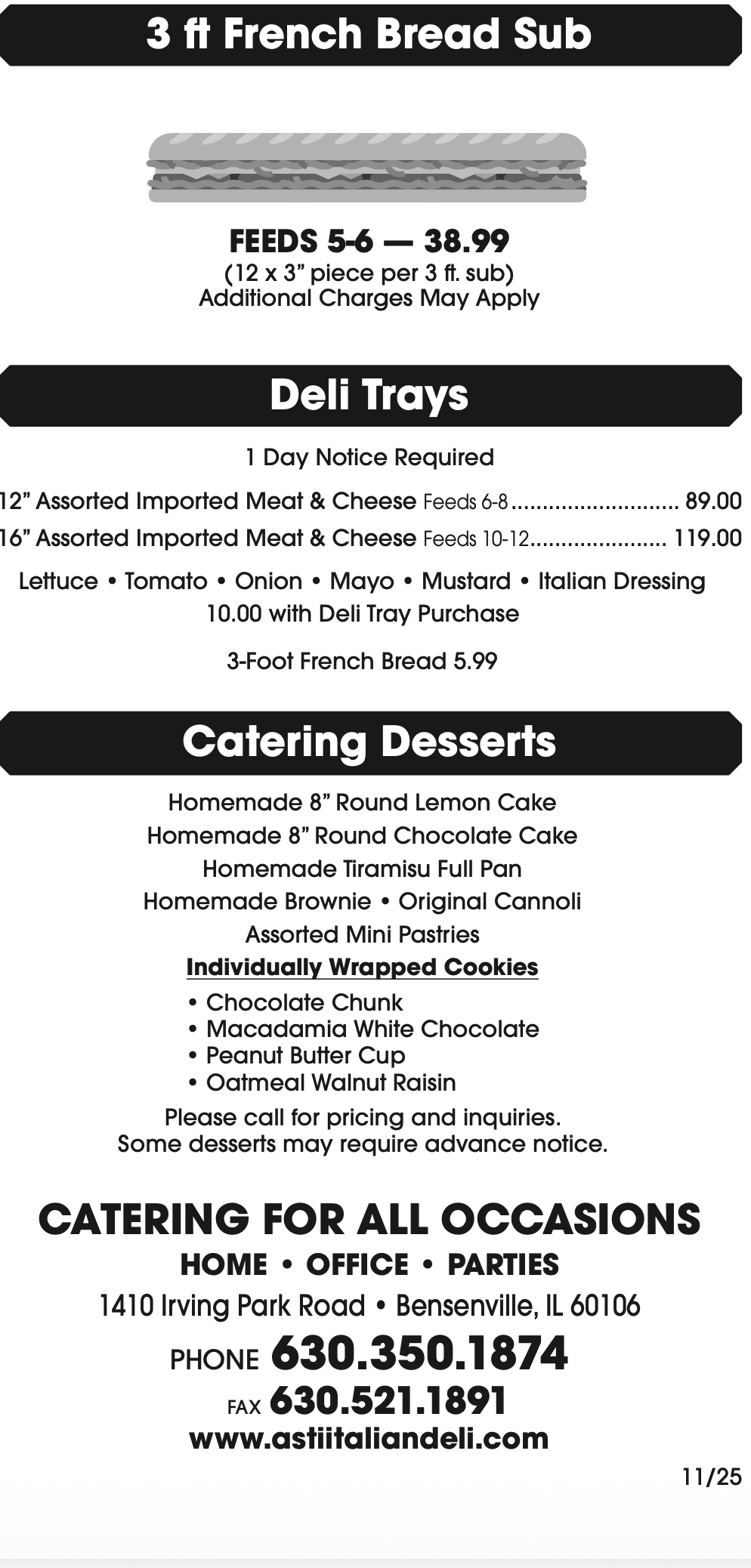 Asti Deli Menu