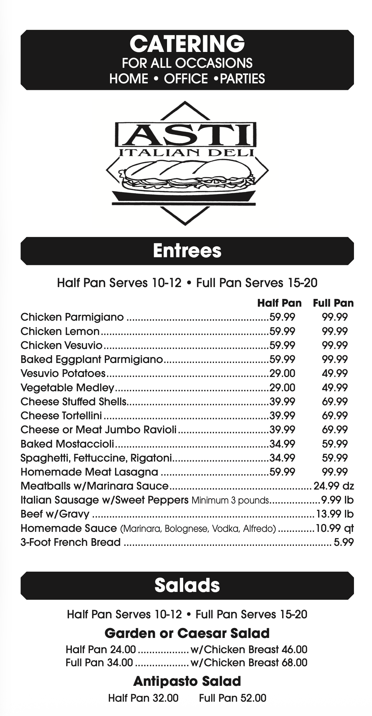 Asti Deli Menu