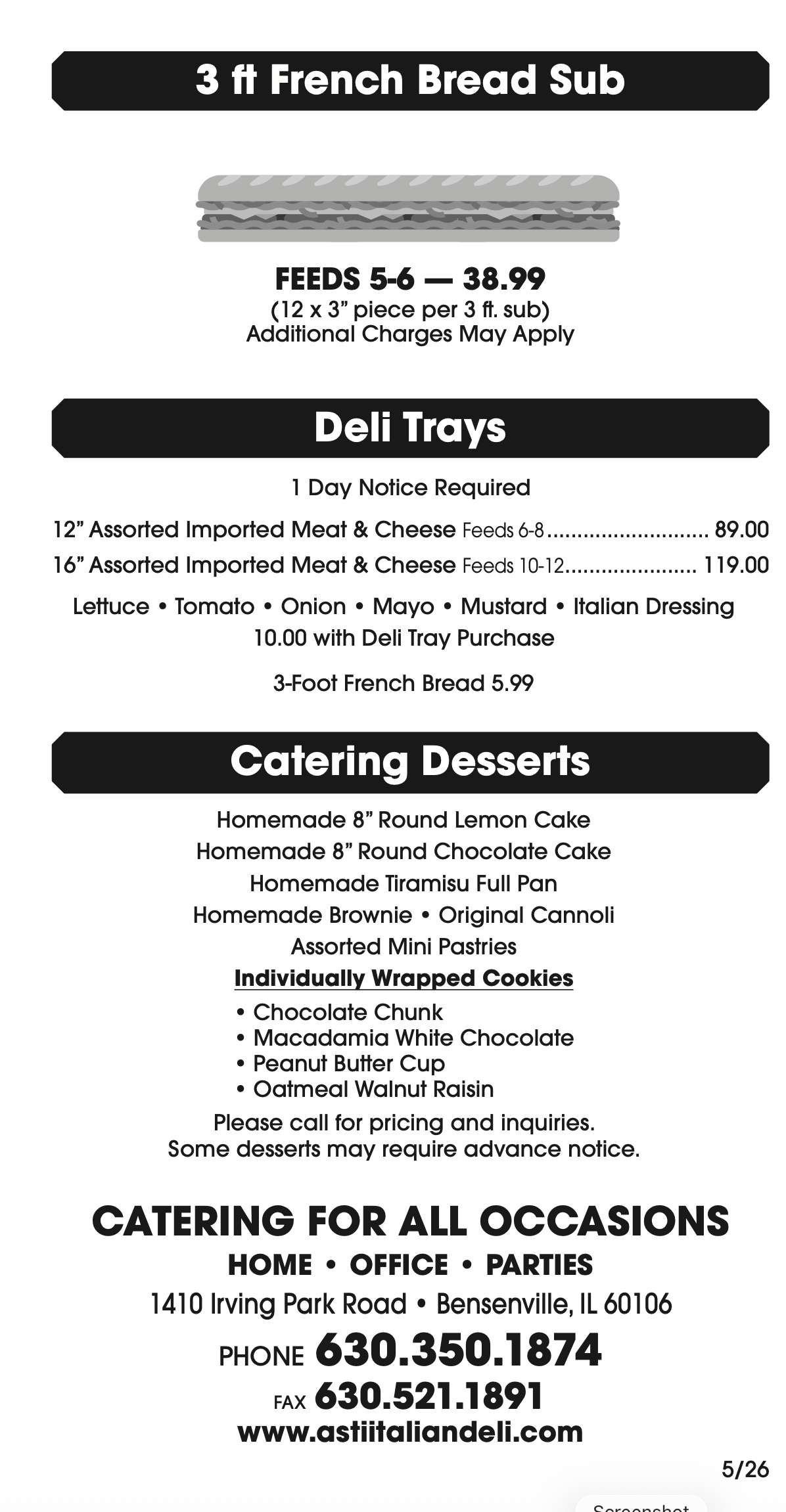 Asti Deli Menu