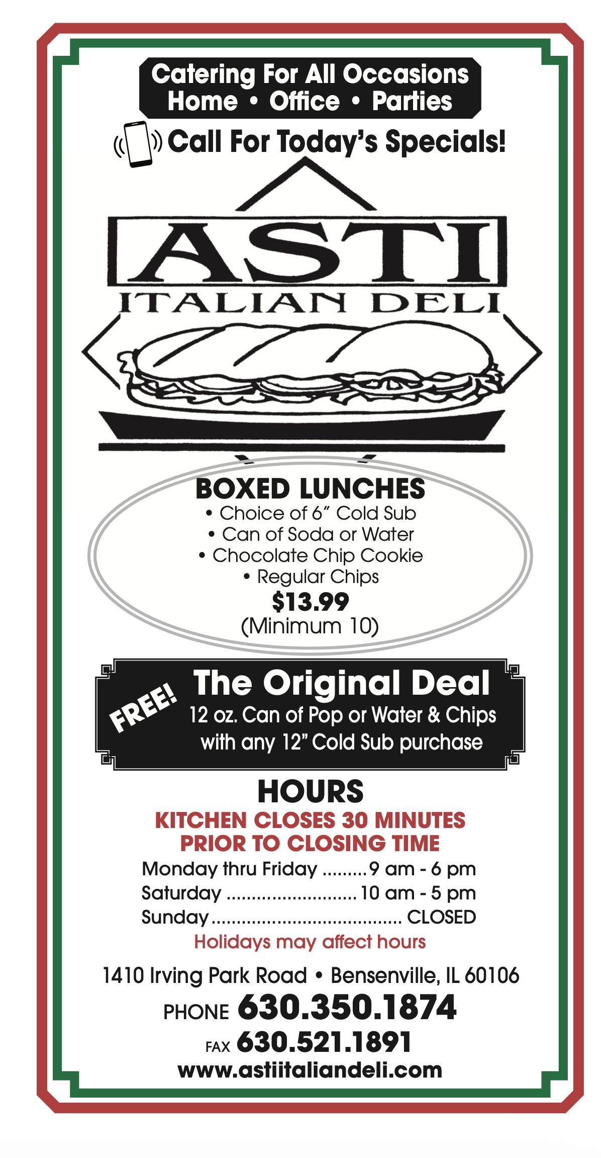 Asti Deli Menu